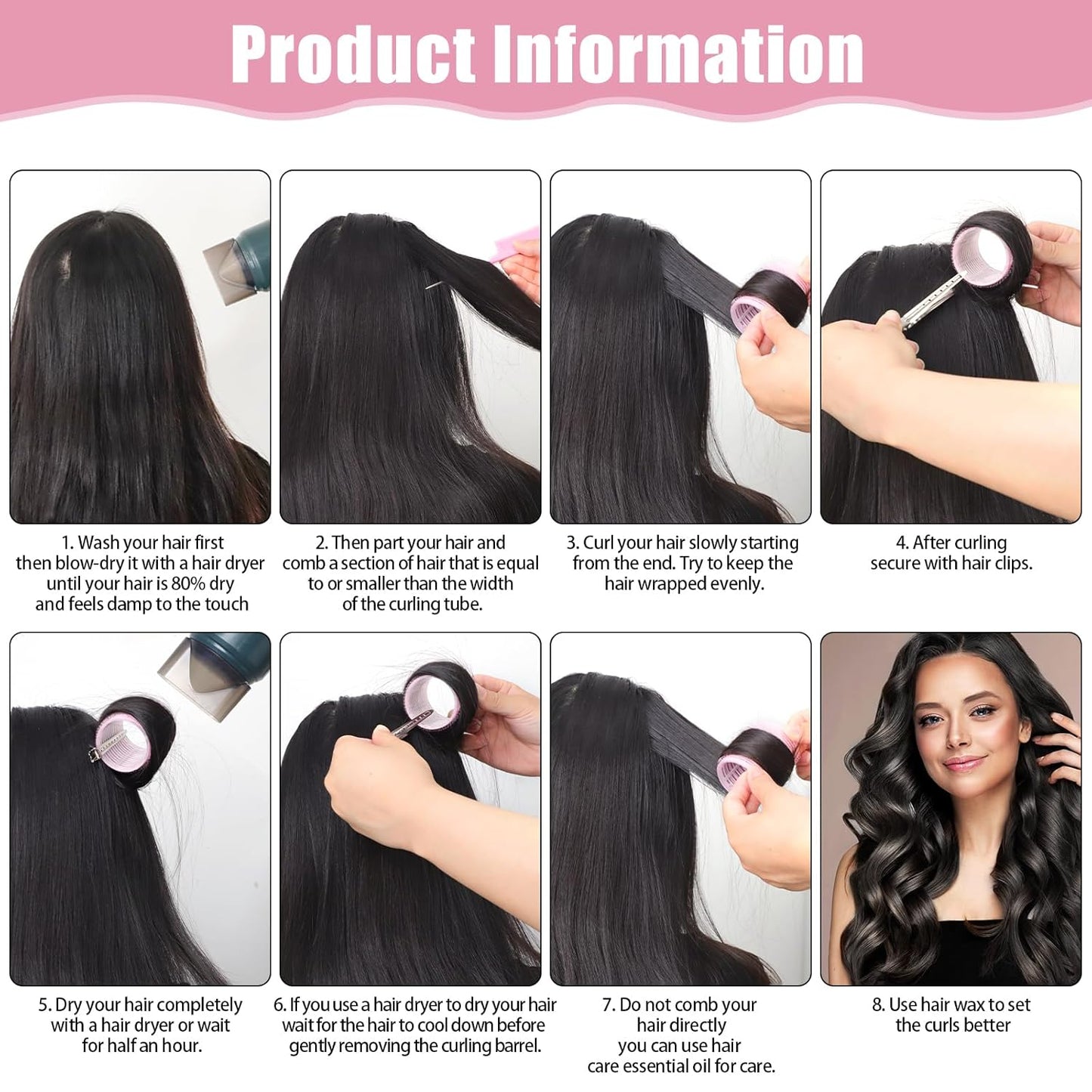 4 Sizes Self-Grip Hair Rollers Set