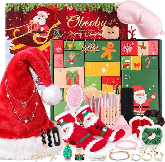 Advent Calendar 2025 for Girls, Beauty Advent Calendar with Makeup Jewelry Hair Accessories Set, 24 Days of Christmas Countdown Calendar Gift for Teen Girls