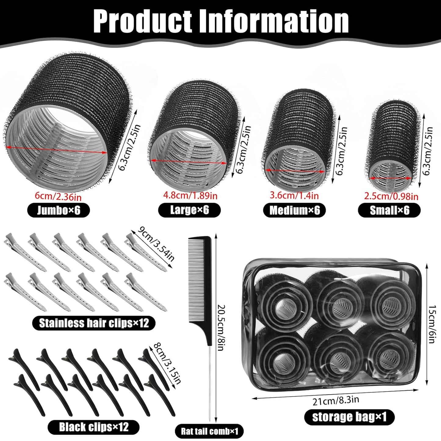 4 Sizes Self-Grip Hair Rollers Set