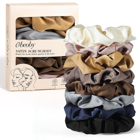Satin Scrunchies for Ponytails Buns, 8 Pack No Crease Satin Hair Ties for Sleeping Overnight Wear Gentle Hair Scrunchies for Thick & Thin