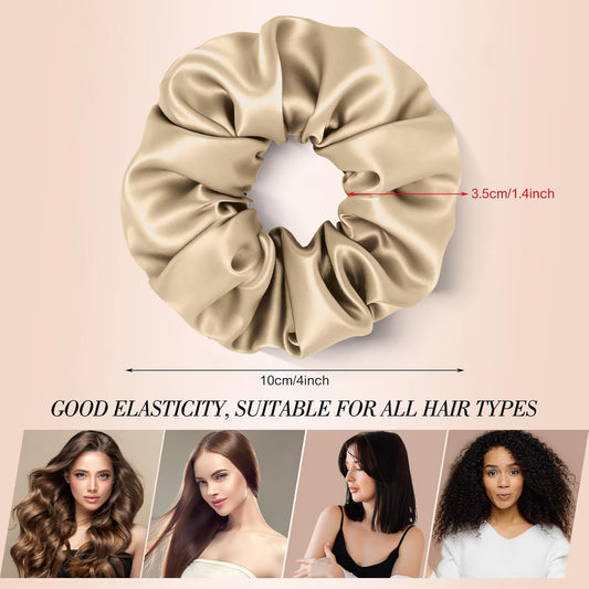 Satin Scrunchies for Ponytails Buns, 8 Pack No Crease Satin Hair Ties for Sleeping Overnight Wear Gentle Hair Scrunchies for Thick & Thin