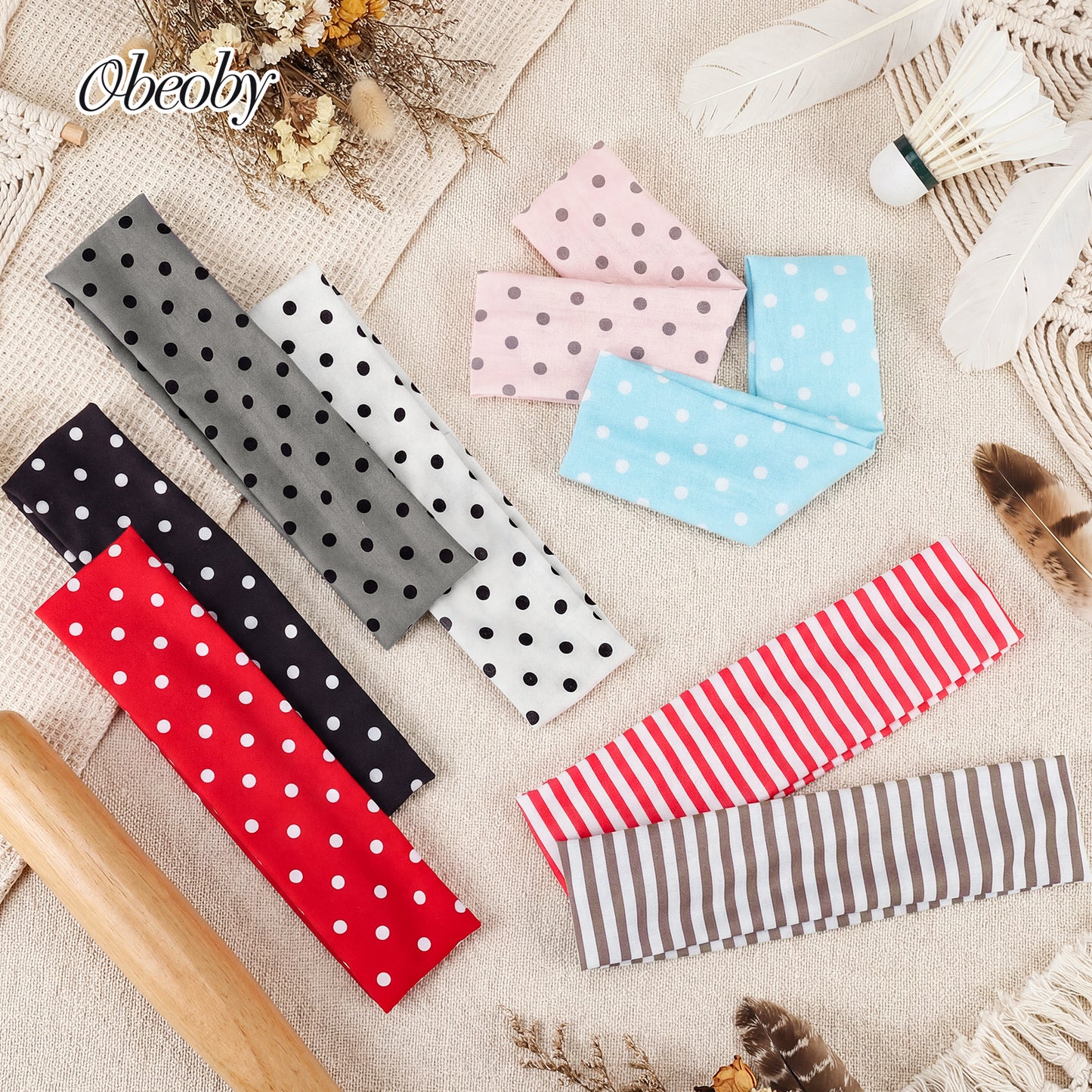 obeoby 8 Pack Polka Dot Headband for Women Y2k Outfits, Non Slip Stripe Hairbands Trendy Head Bands for Women's Hair