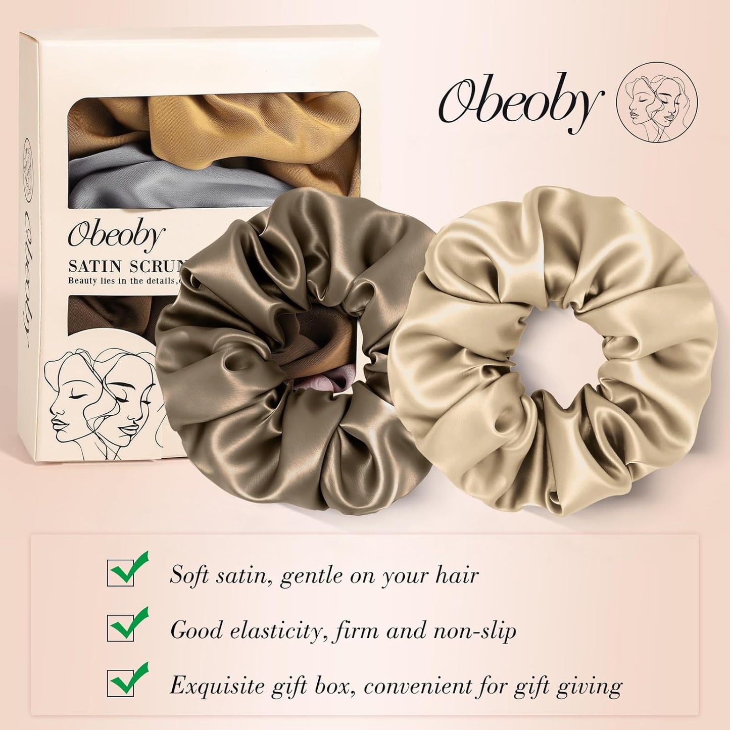 Satin Scrunchies for Ponytails Buns, 8 Pack No Crease Satin Hair Ties for Sleeping Overnight Wear Gentle Hair Scrunchies for Thick & Thin