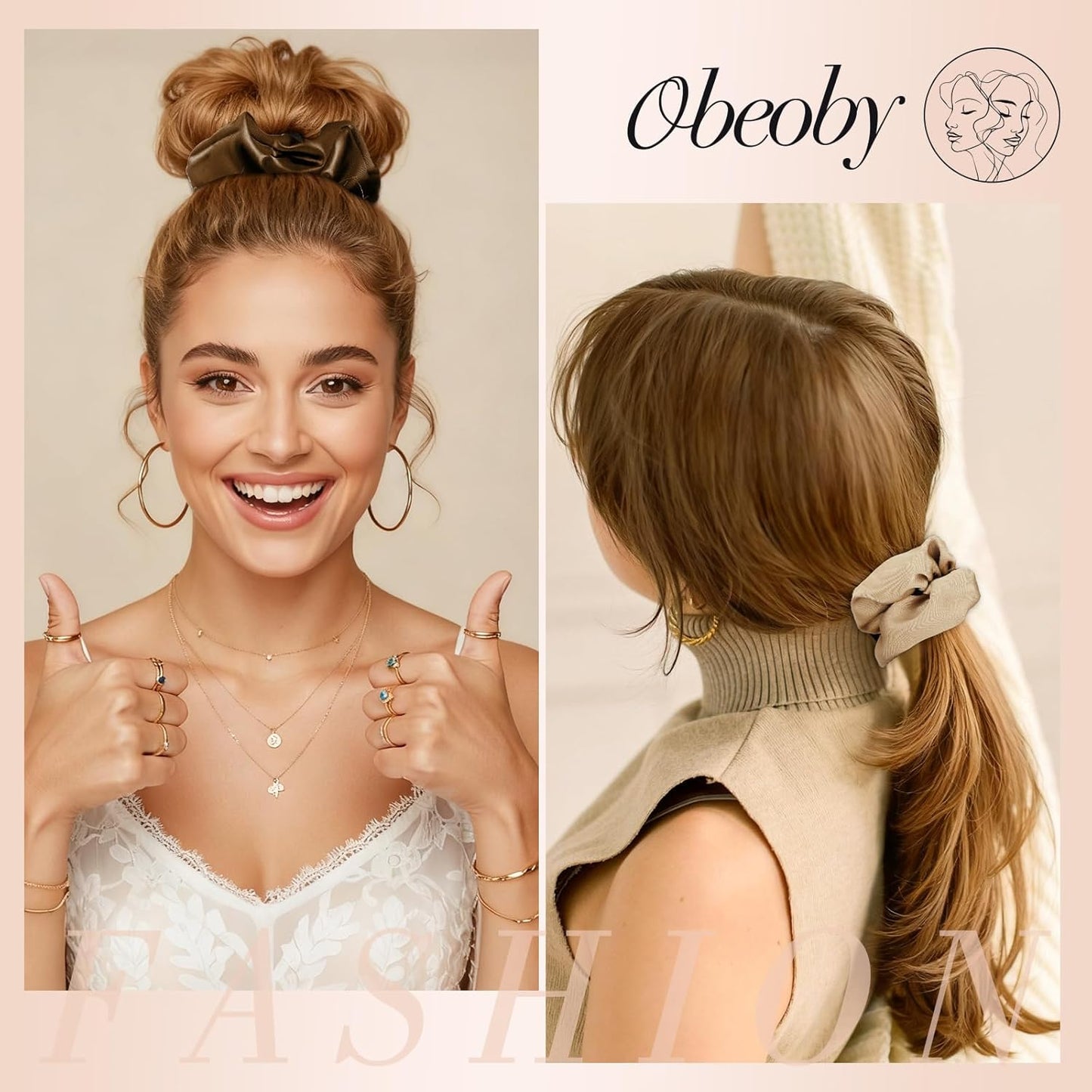 Satin Scrunchies for Ponytails Buns, 8 Pack No Crease Satin Hair Ties for Sleeping Overnight Wear Gentle Hair Scrunchies for Thick & Thin