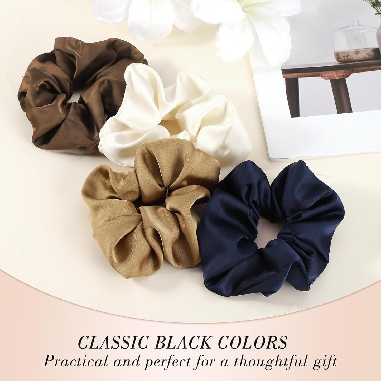 Satin Scrunchies for Ponytails Buns, 8 Pack No Crease Satin Hair Ties for Sleeping Overnight Wear Gentle Hair Scrunchies for Thick & Thin