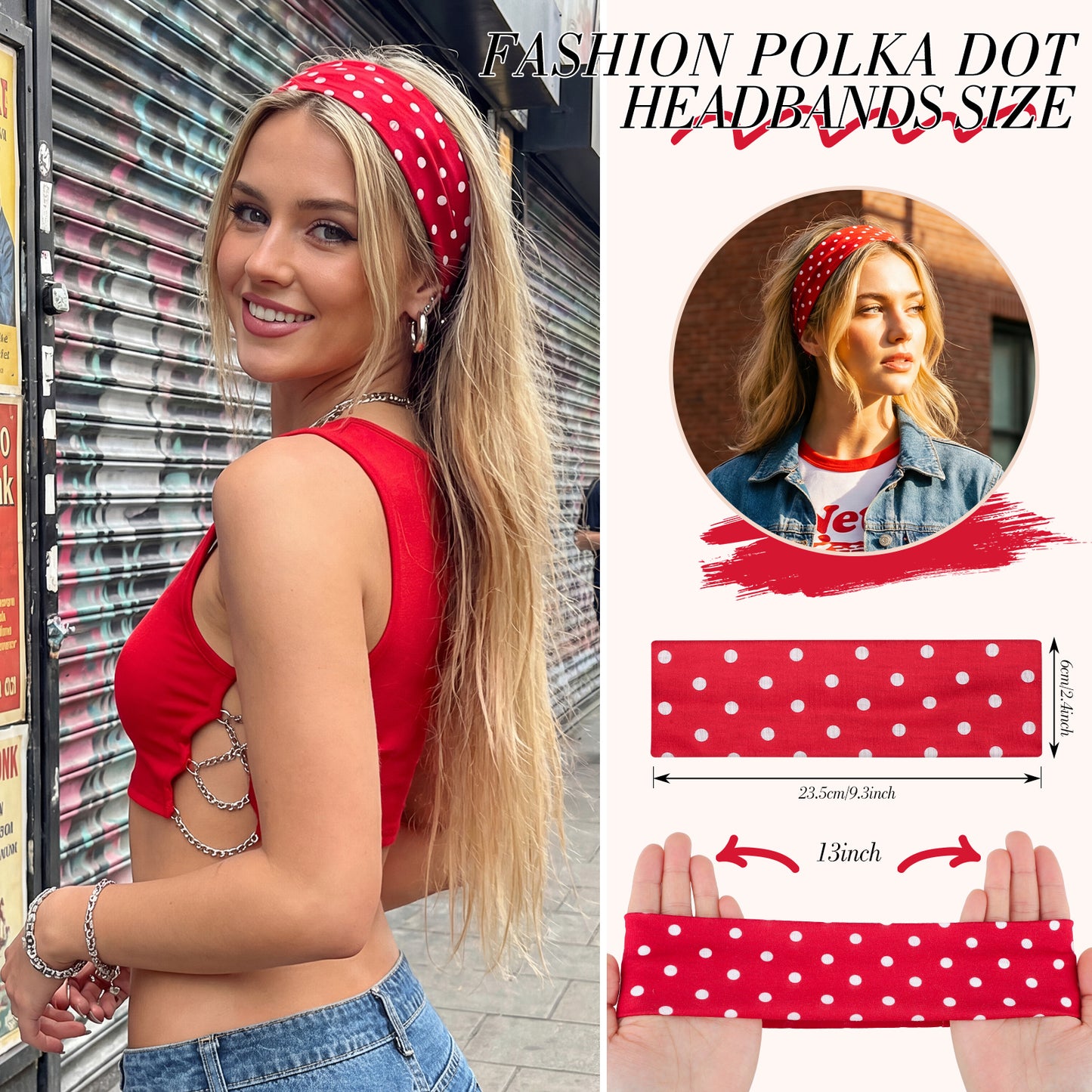 obeoby 8 Pack Polka Dot Headband for Women Y2k Outfits, Non Slip Stripe Hairbands Trendy Head Bands for Women's Hair
