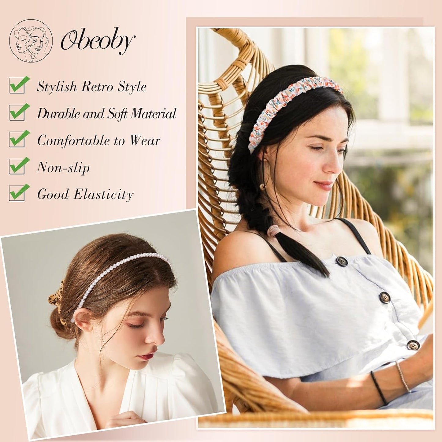 obeoby 8 Pack Pink Trendy Headbands for Girls Valentines Day