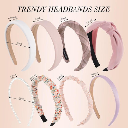 obeoby 8 Pack Pink Trendy Headbands for Girls Valentines Day