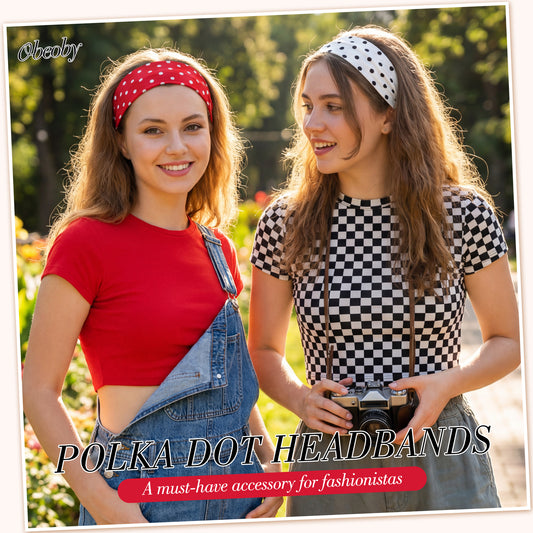 obeoby 8 Pack Polka Dot Headband for Women Y2k Outfits, Non Slip Stripe Hairbands Trendy Head Bands for Women's Hair