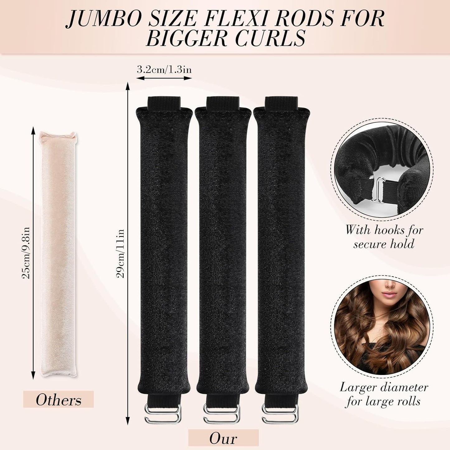 3 Pack Heatless Curling Rod